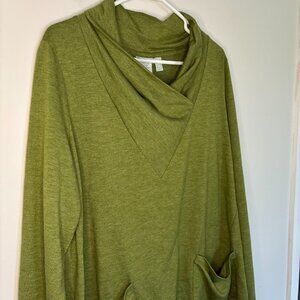 LOGO BY LORI GOLDSTEIN LOUNGE Cross Cowl Neck Tunic Top Green L